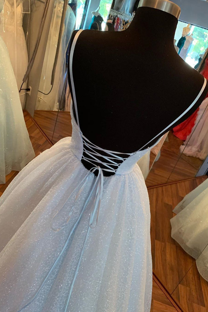 Elegant Straps Lace-Up Back Blush Long Prom Dress