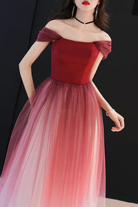 Elegant Off the Shoulder A-Line Red and White Long Prom Dress