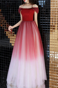 Elegant Off the Shoulder A-Line Red and White Long Prom Dress