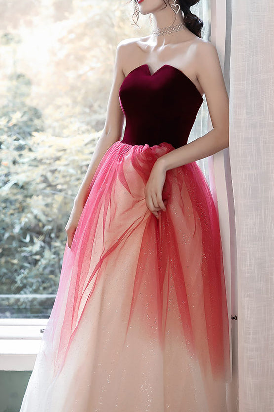 Elegant Strapless Multi-Colored Long Prom Dress
