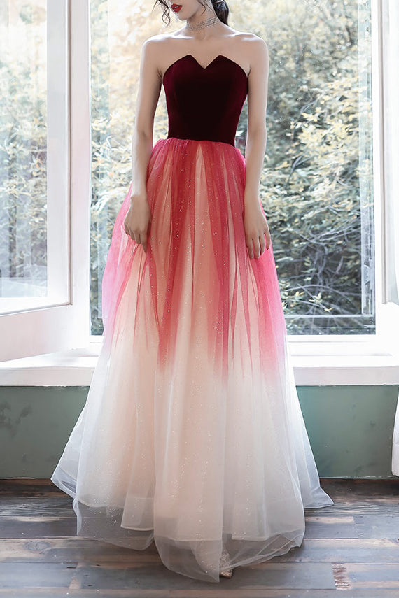 Elegant Strapless Multi-Colored Long Prom Dress