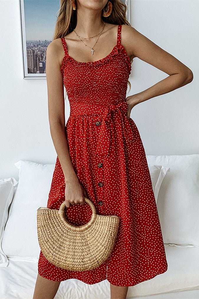 Fashion Polk Dots Red Midi Dress