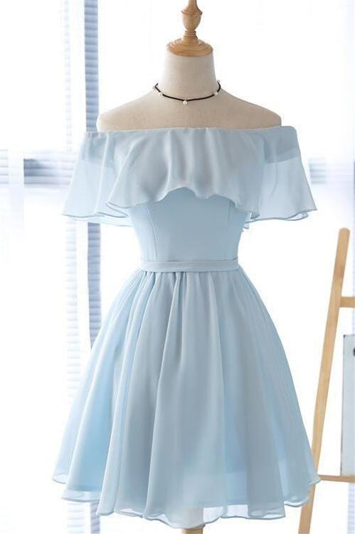 Cute Off the Shoulder Light Blue Short Dress