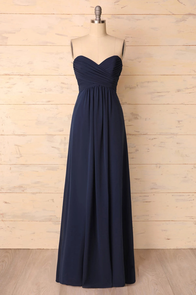Elegant Sweetheart Pleated Navy Blue Bridesmaid Dress