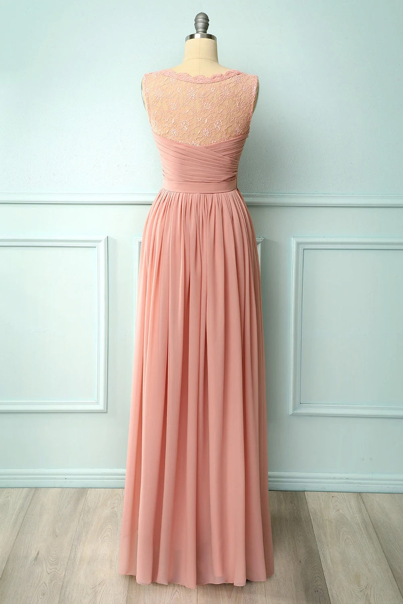 A-line Blush Pink Bridesmaid Dress with Lace Top