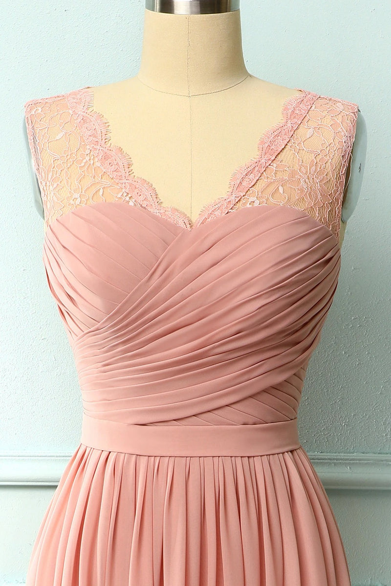 A-line Blush Pink Bridesmaid Dress with Lace Top