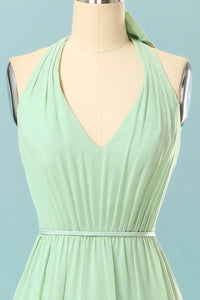 Halter Mint Green Bridesmaid Dress with Bowknot