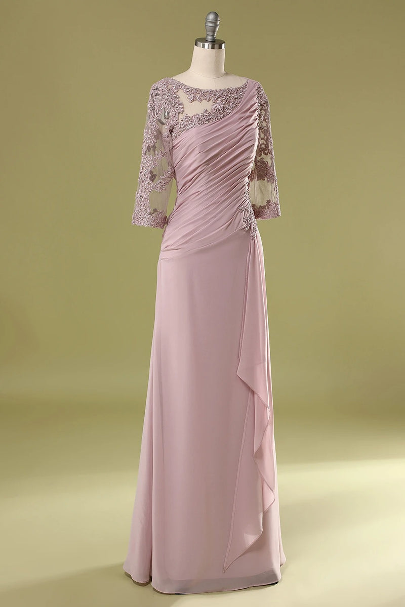 Half Sleeeves Long Blush Mother of the Bridal-Groom Dress