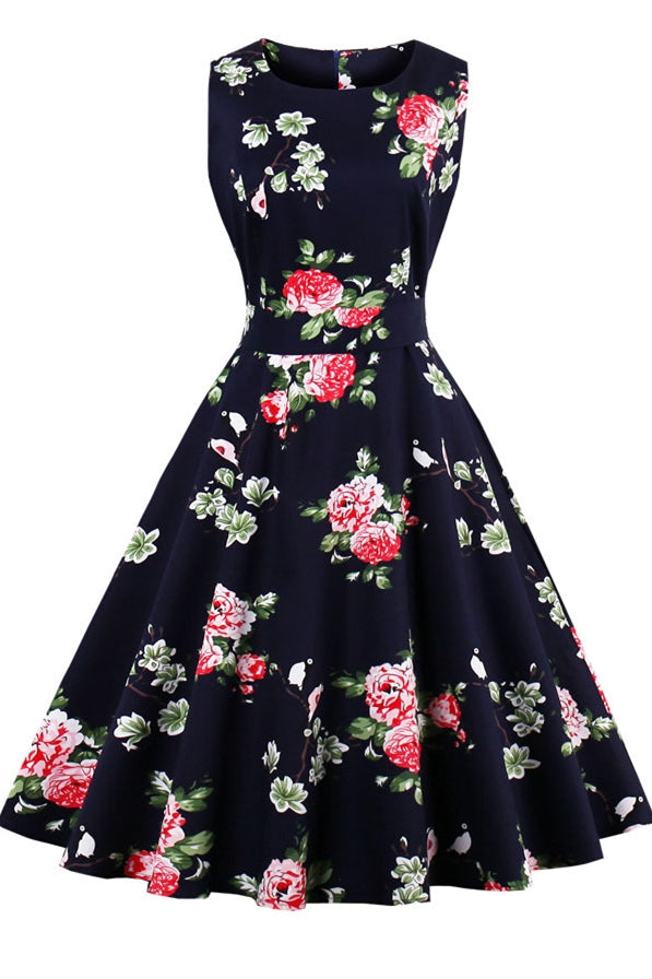 1950S Sleeveless Floral Vintage Dress