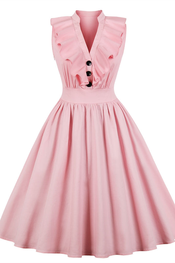 1950s Vintage Pink Dress with Ruffle