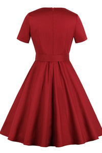 50s Vintage Burgundy Square Collar Dress