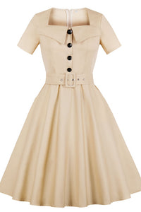 50s Vintage Burgundy Square Collar Dress