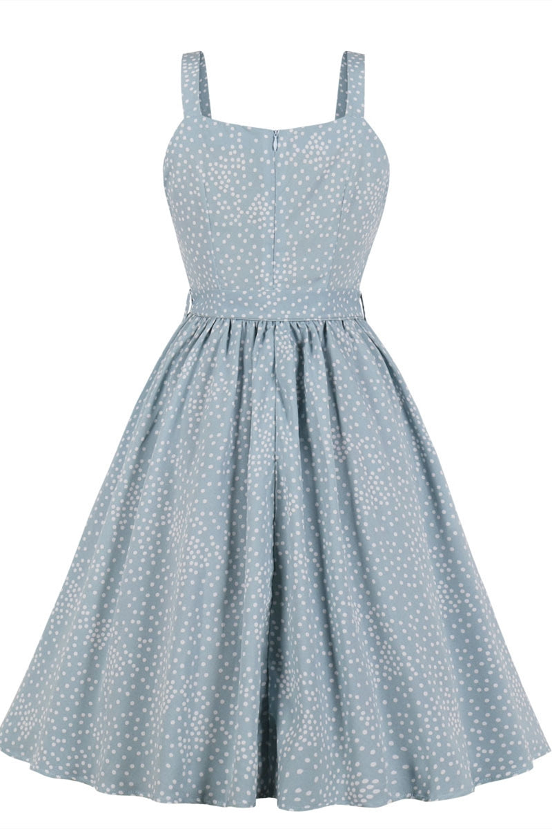 50s Vintage Blue Polk Dots Sweetheart Dress