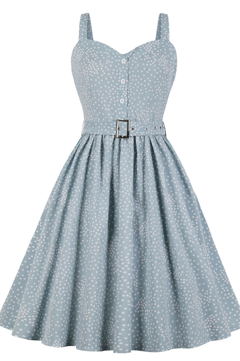 50s Vintage Blue Polk Dots Sweetheart Dress