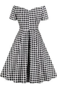 Black and White Plaid Short Sleeve Vintage Dress