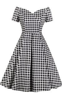 Black and White Plaid Short Sleeve Vintage Dress