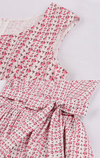 Scoop Floral Pink Short Vintage Dress with Sash