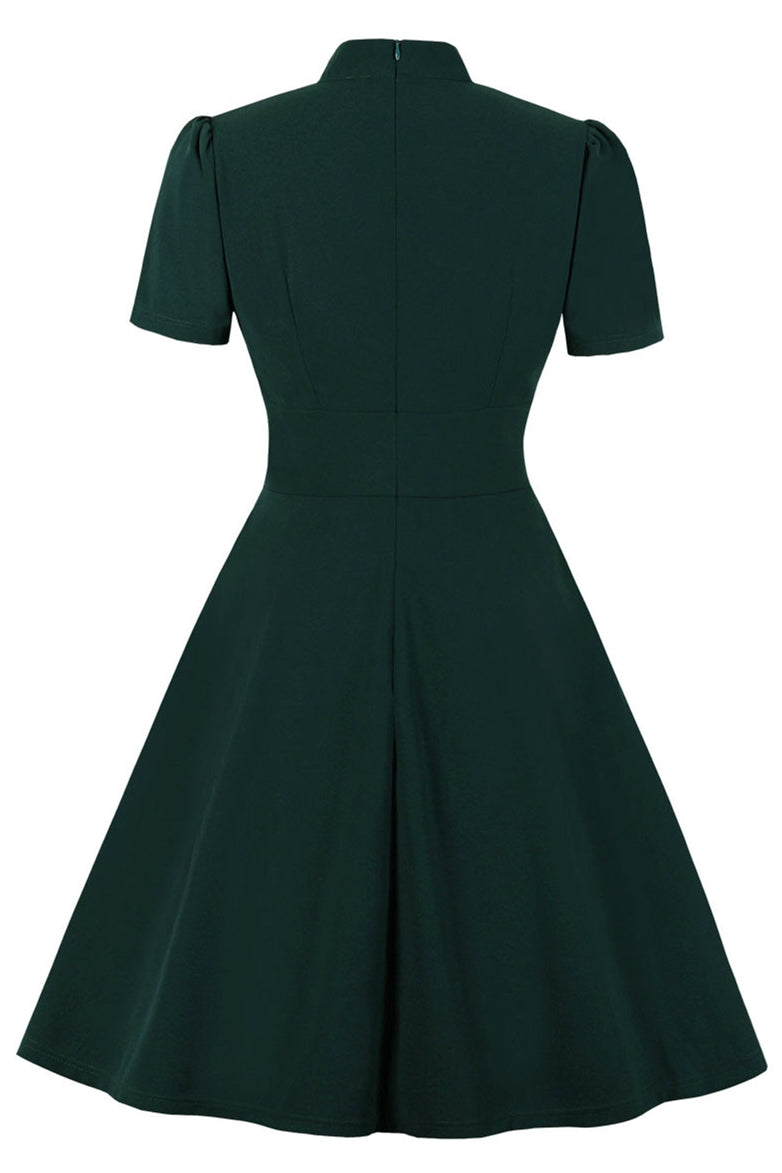 1950s Vintage Dark Green High Neck Dress