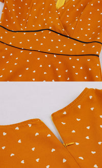 Wrap Front Heart Print Short Orange Dress