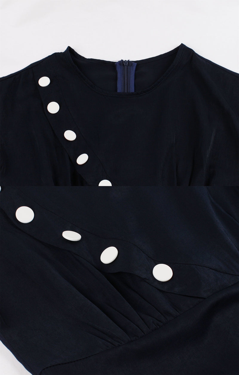 1950s Vintage Dark Navy Dress with Buttons