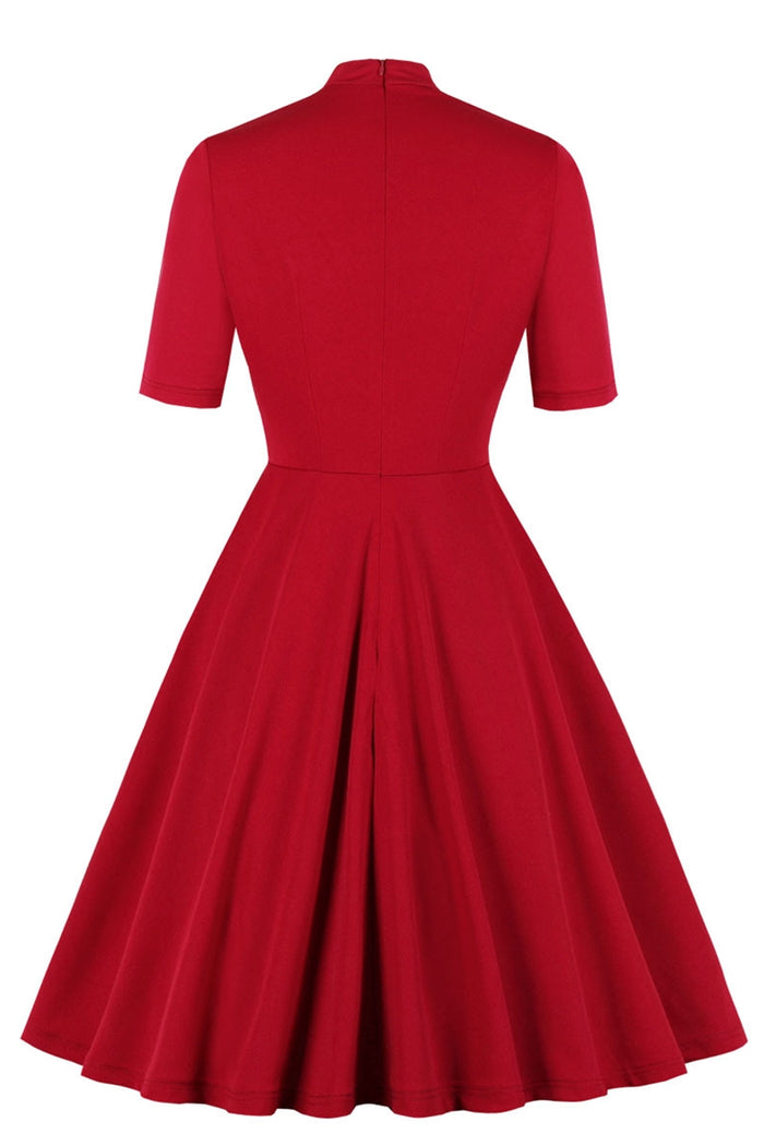 1950s Vintage Short Bowknot Collar Red Dress
