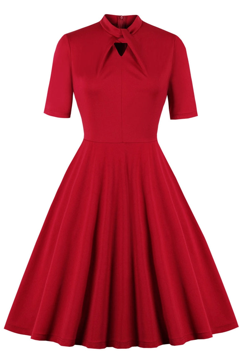 1950s Vintage Short Bowknot Collar Red Dress