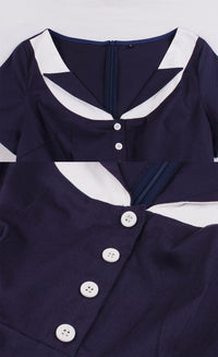 50s Vintage Navy Blue Short Sleeves Dress