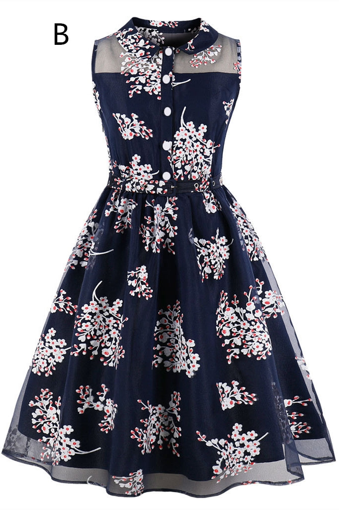 Peter Pan Collar Navy Blue Organza Dress