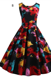 Sleeveless Black Floral 50s Vintage Dress