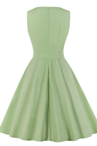 50s Vintage Sleeveless Sage Green Short Dress