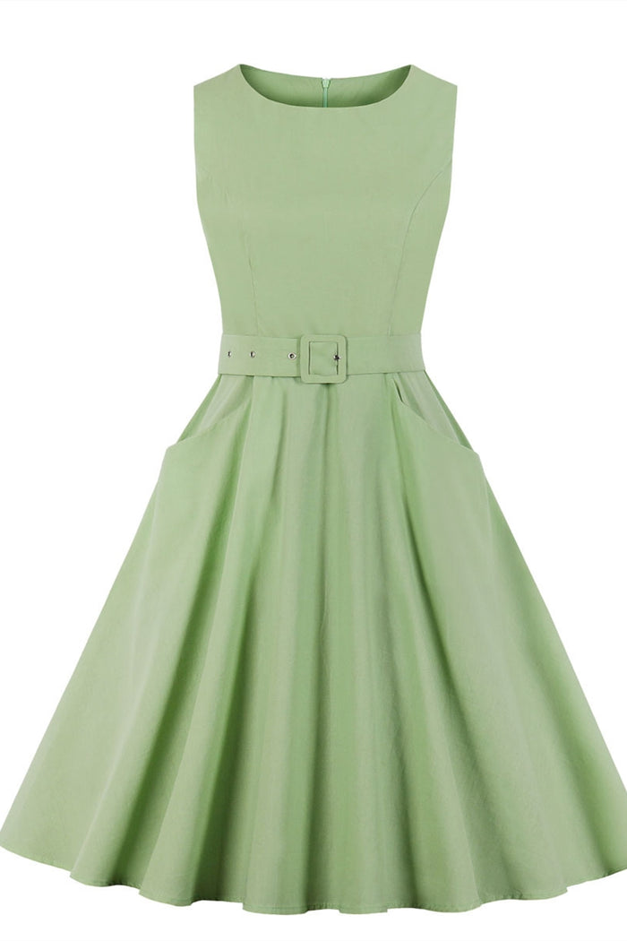 50s Vintage Sleeveless Sage Green Short Dress