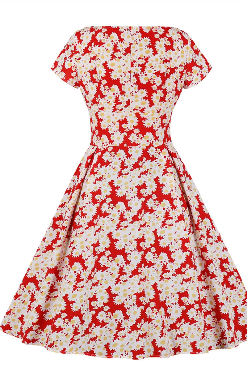 Floral Cap Sleeves Short Vintage Dress