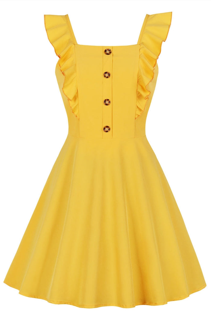 Cute Flutter Short Yellow Dress