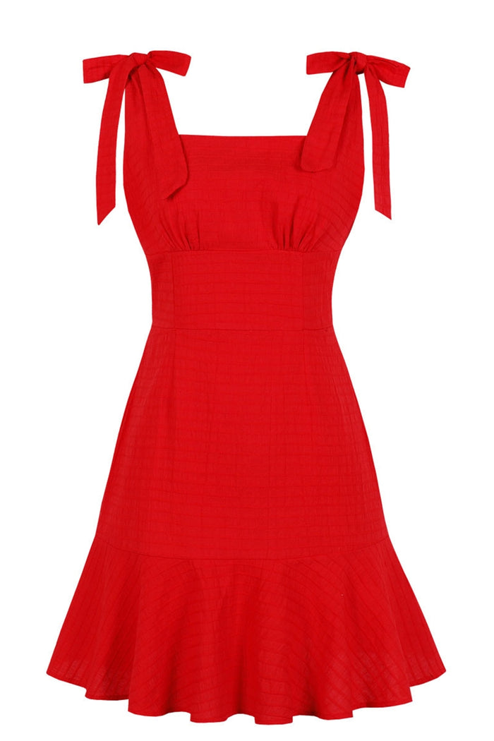 Tie Shoulder Red Ruffled Dress