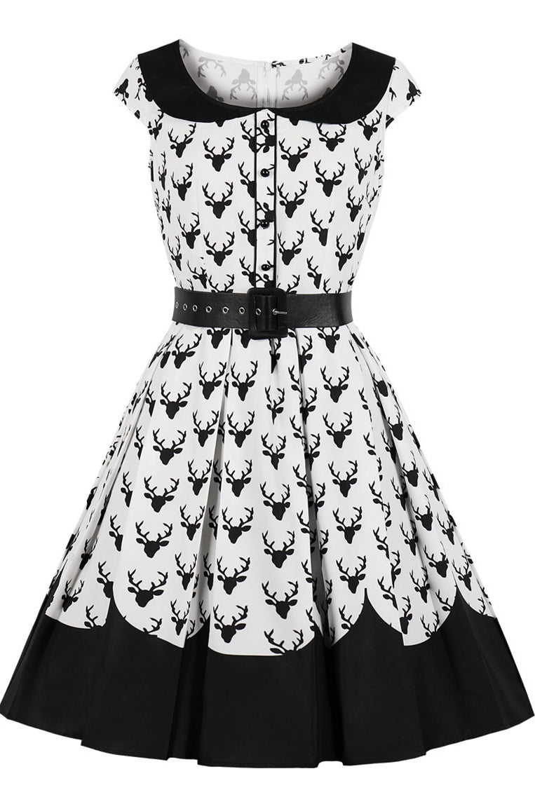 Vintage Peter Pan Style Black Deer Dress