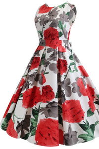 50s Vintage Black and Red Floral Dress