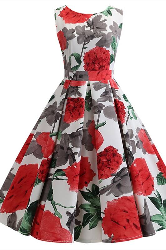 50s Vintage Black and Red Floral Dress