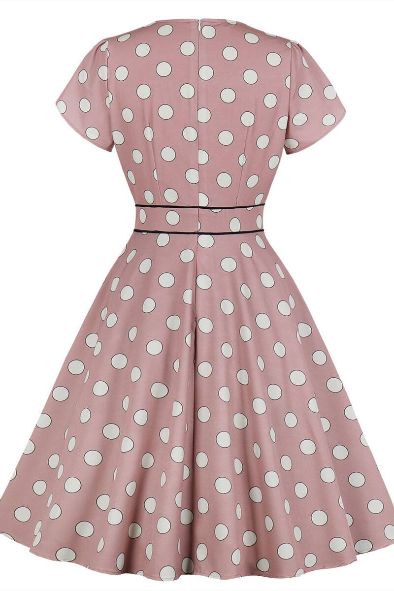 Retro Pink Polk Dots Dress with Flutter Sleeves