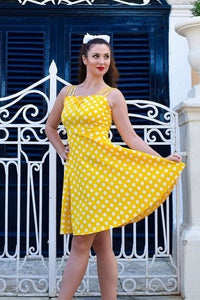 1950s Vintage Yellow Polk Dots Dress