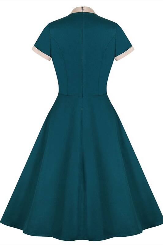 Bow High Neck Turquoise Swing Dress
