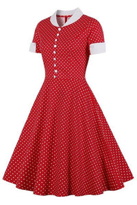1950s Red Polk Dots  Swing Dress