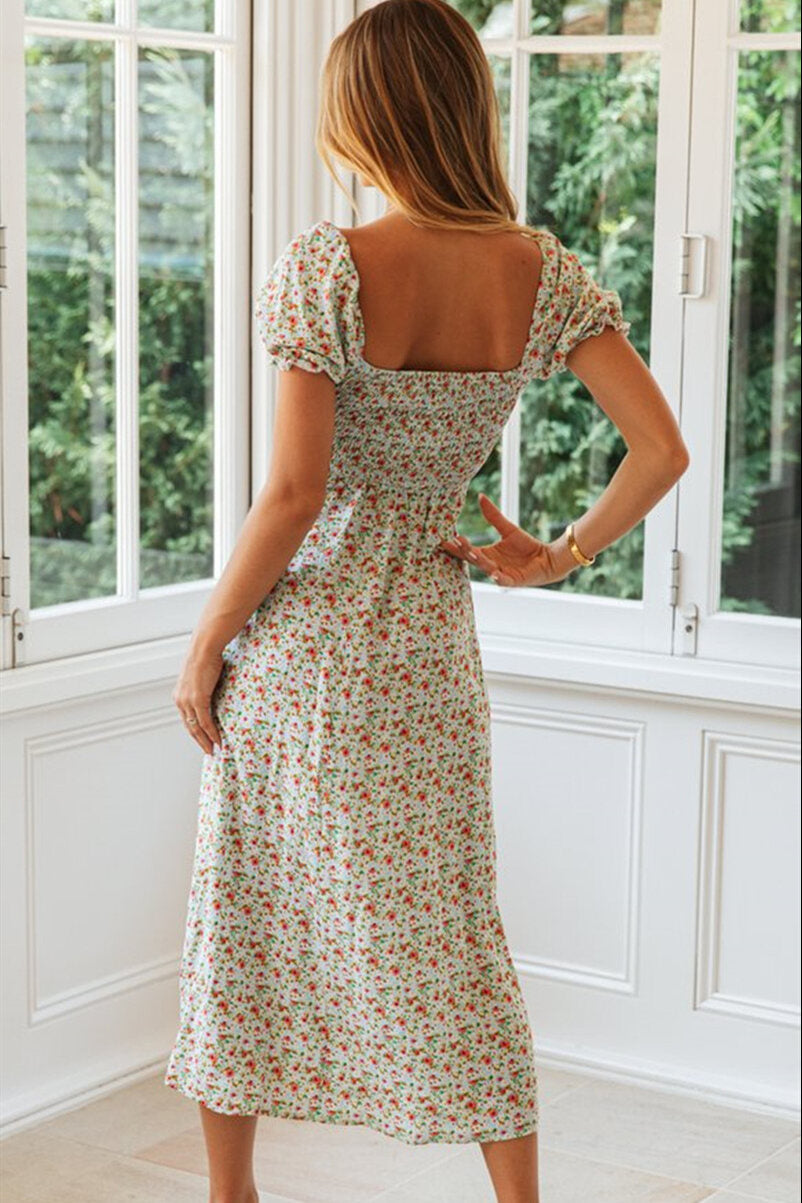 Sexy V-Neck Slit Long Floral Sundress