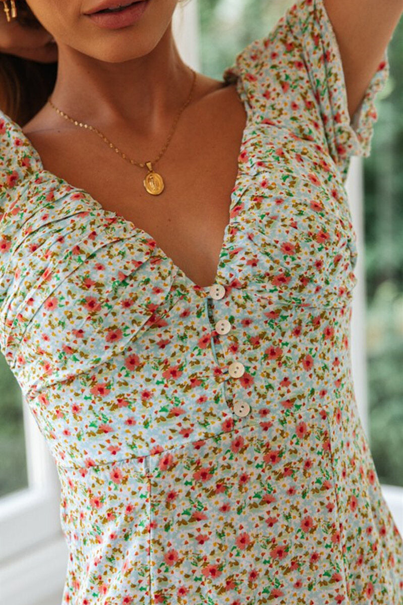 Sexy V-Neck Slit Long Floral Sundress