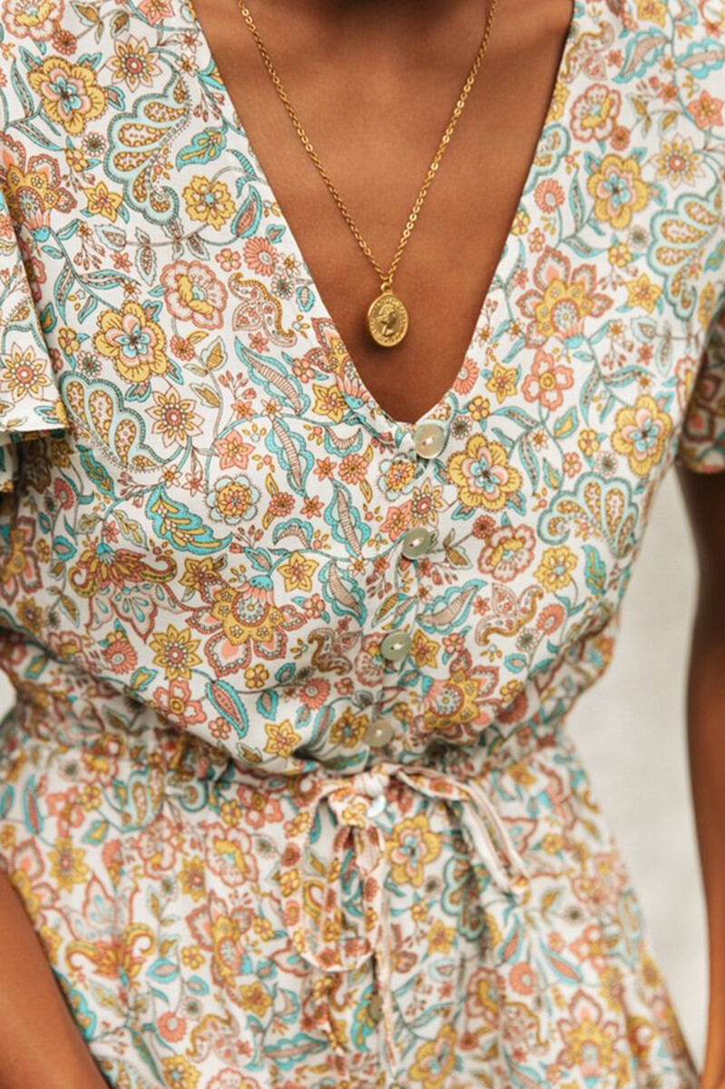 Ruffled Sleeves Long V-Neck Floral Sundress