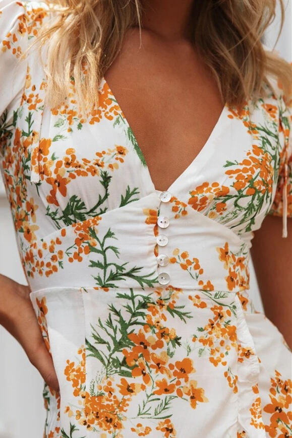 V-Neck Long Asymmetrical Floral Sundress