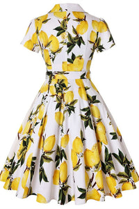 1950s Vintage Yellow Lemon Bow Dress