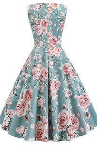 1950s Vintage Sleeveless Blue Floral Dress