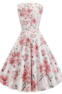 1950s Vintage Pink Floral Swing Dress