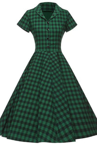 1950s Vintage Plaid Green Dress