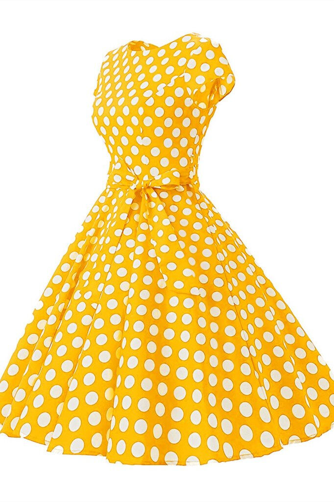 1950s Yellow Vintage Dot Belted Dress